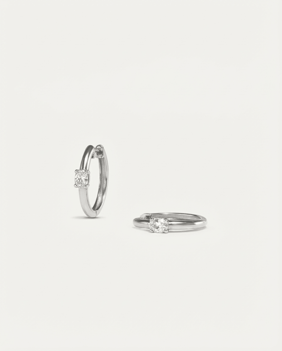 Small hoops with an oval diamond (Ready-to-ship)
