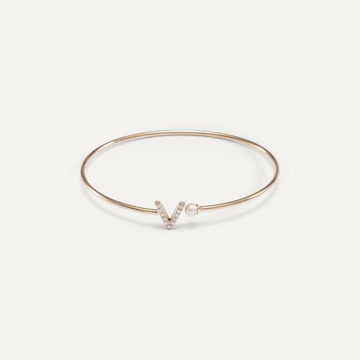 Bangle with initial V and pearl (Ready-to-ship)