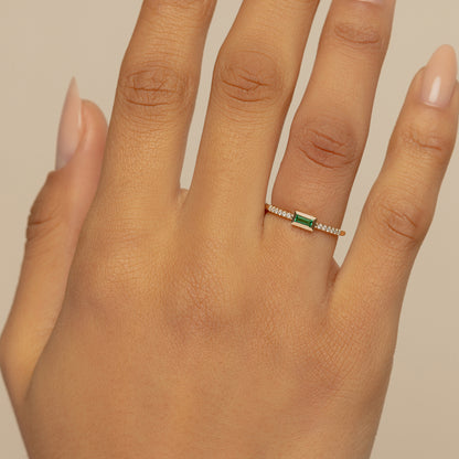 Pavé Mini Baguette Emerald Ring On Body