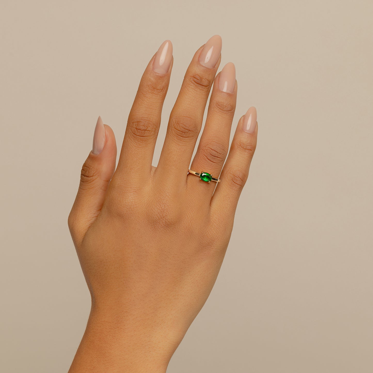 Lab-created Oval Solitaire Emerald Ring On Body