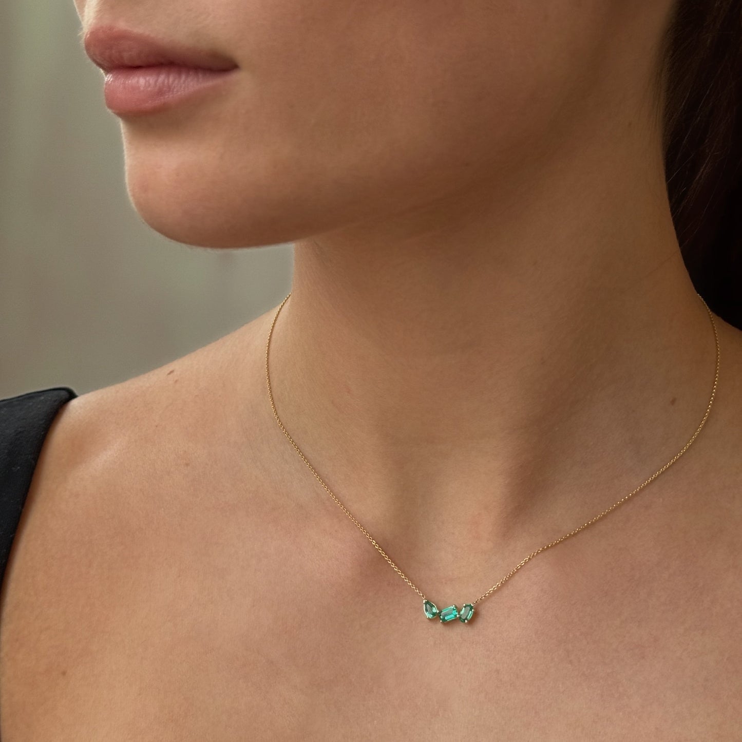 Necklace with 3 emeralds mixed shape (Ready-to-ship)