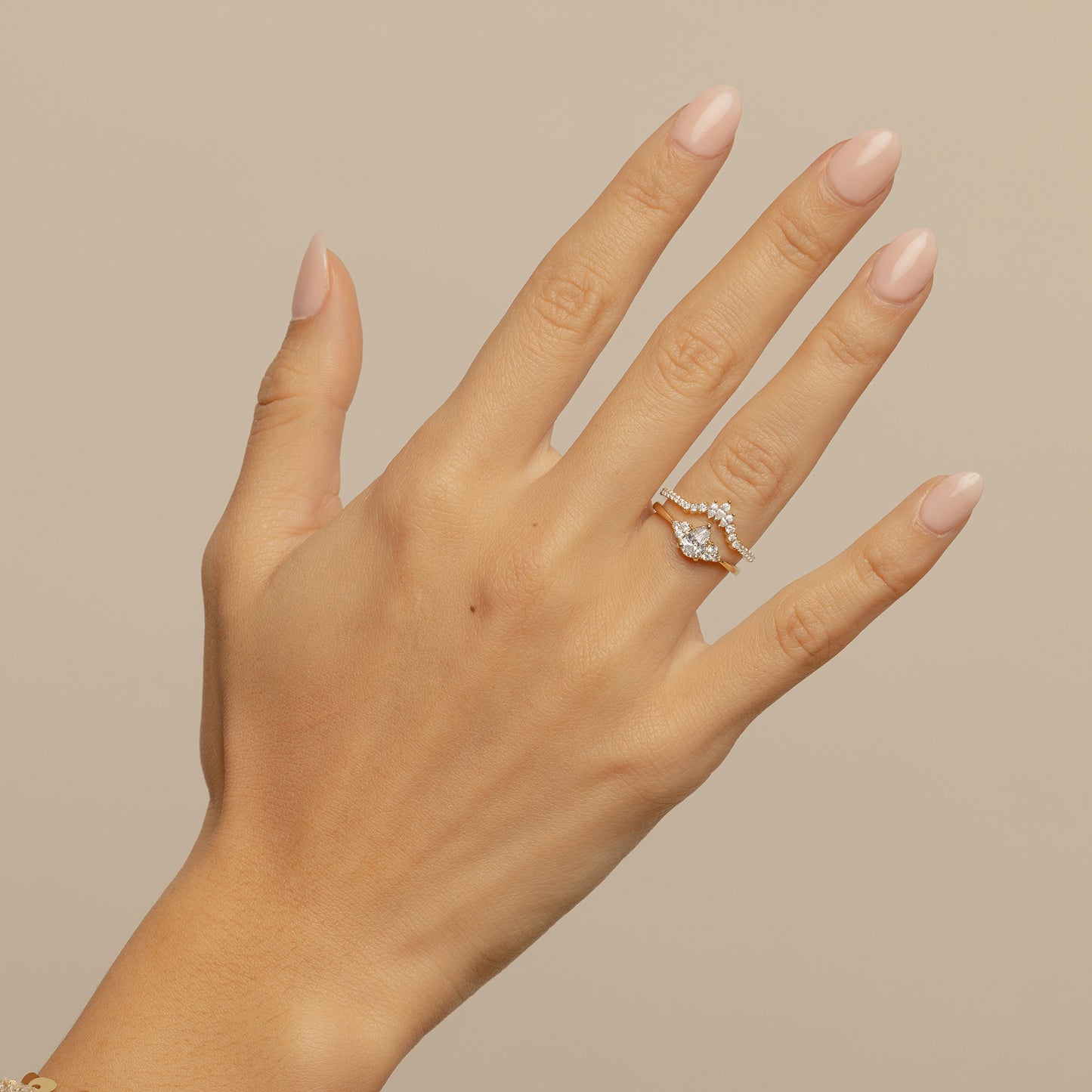 Lab-created Cluster Pear Cut Diamond Engagement Ring With Matching Wedding Band
