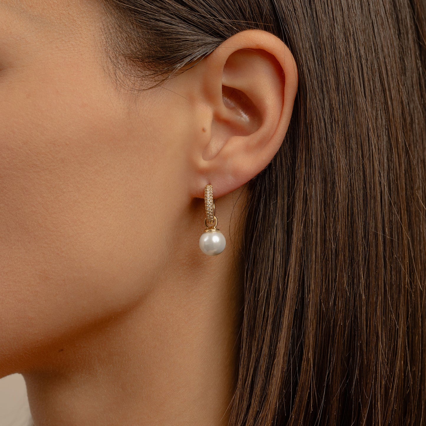 Pearl Charm on Pavé Chubby Hoops