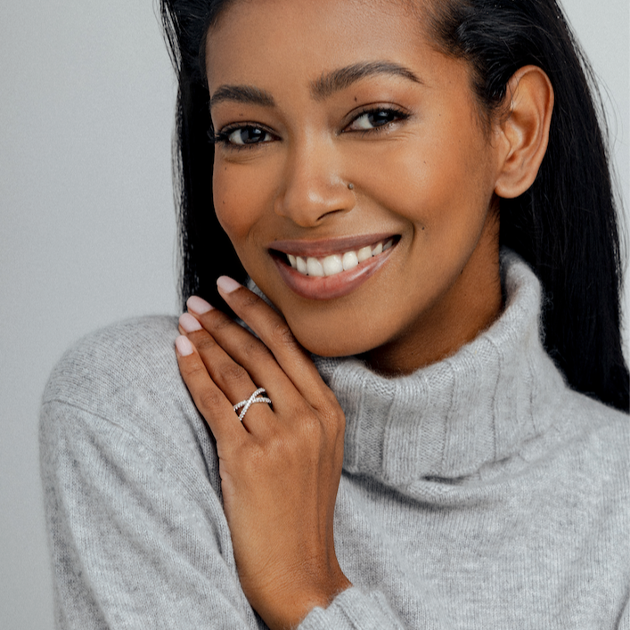 Crossover Diamond Ring On Model