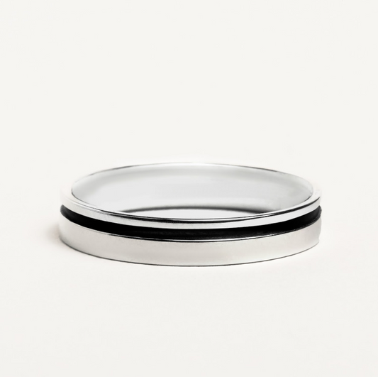 Black Enamelled Line Wedding Ring