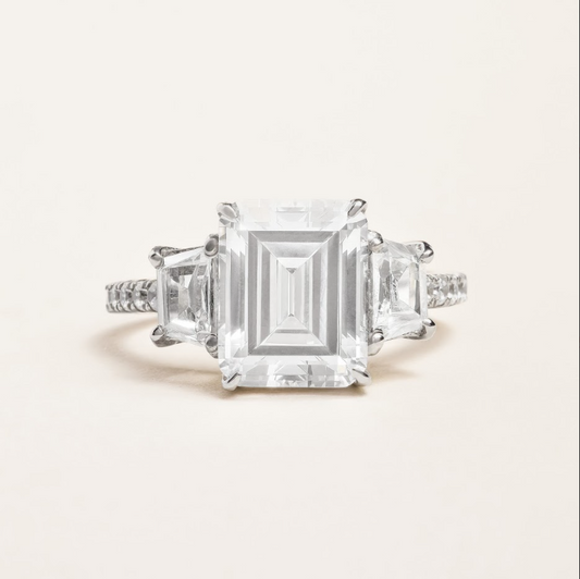 Three Stone Emerald Cut Engagement Ring