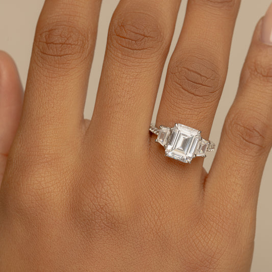 3-stone Emerald Cut Diamond Ring
