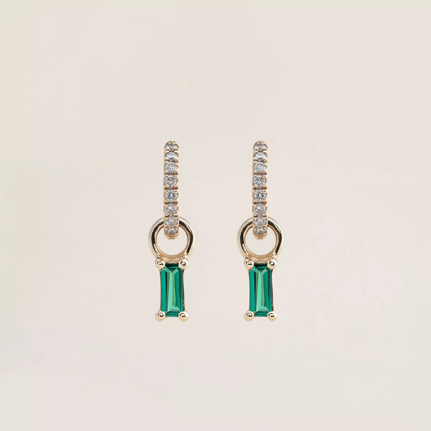 Small Emerald Charms on Pavé Large Hoops