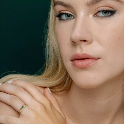 Pavé Mini Baguette Emerald Ring On Model