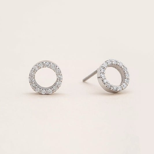 The White Circle Studs Earrings. 14K Recycled Gold