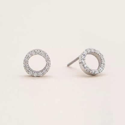 The White Circle Studs Earrings. 14K Recycled Gold