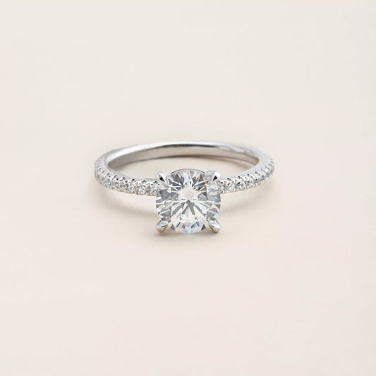 Lab Created Diamond Engagement Ring Round Cut With Pavé Band