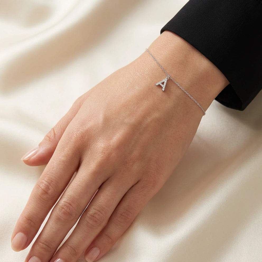 Diamond initial letter A bracelet (Ready-to-ship)