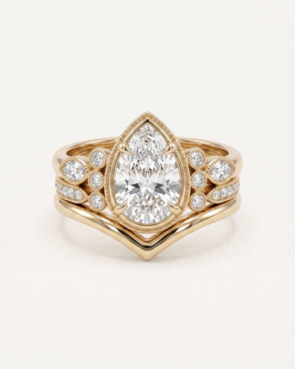Bague de fiançailles en diamant coussin allongé avec pavé et halo caché