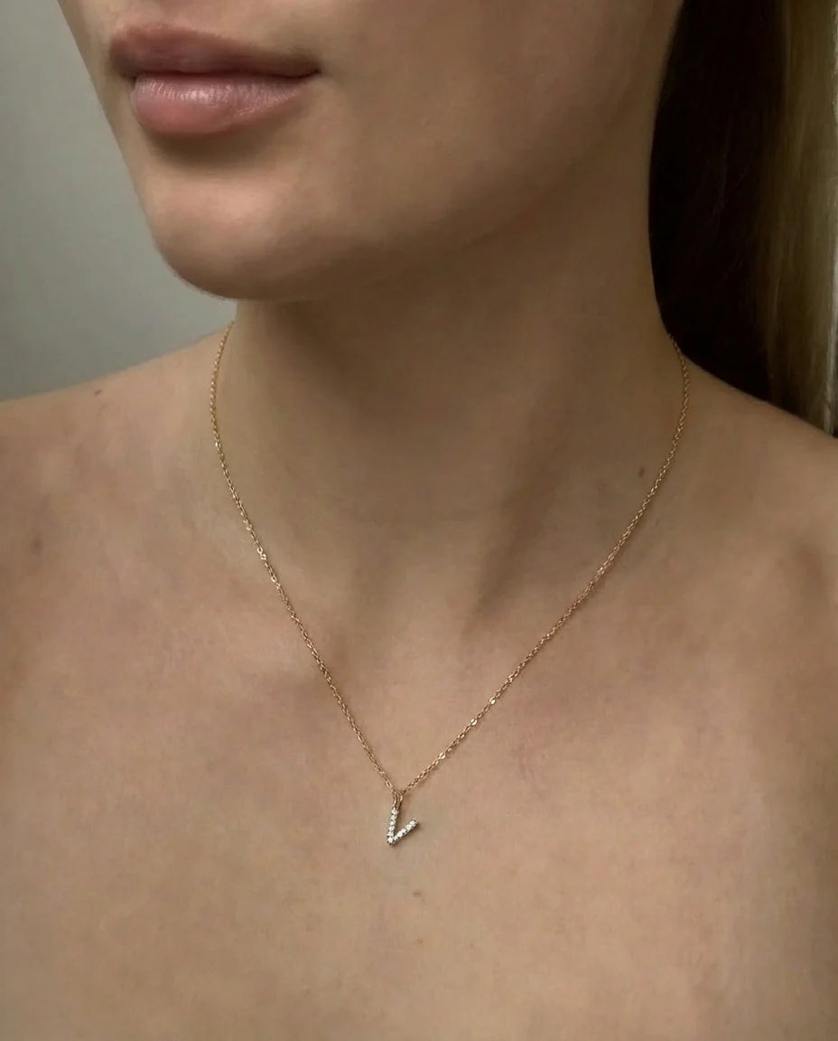 Diamond Initial V letter necklace (Ready-to-ship)