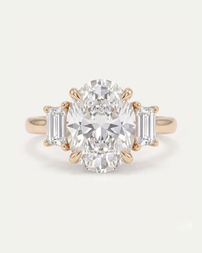 Oval & Trapezoid Diamond Three Stone Ring