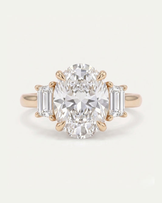 Oval & Trapezoid Diamond Three Stone Ring