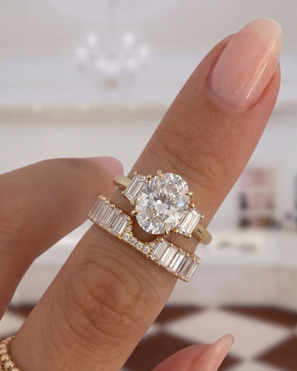 Oval & Trapezoid Diamond Three Stone Ring