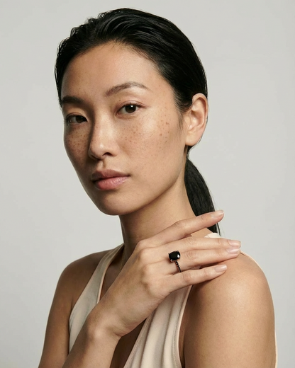 Pavé Elongated Cushion Cut Black Diamond Ring