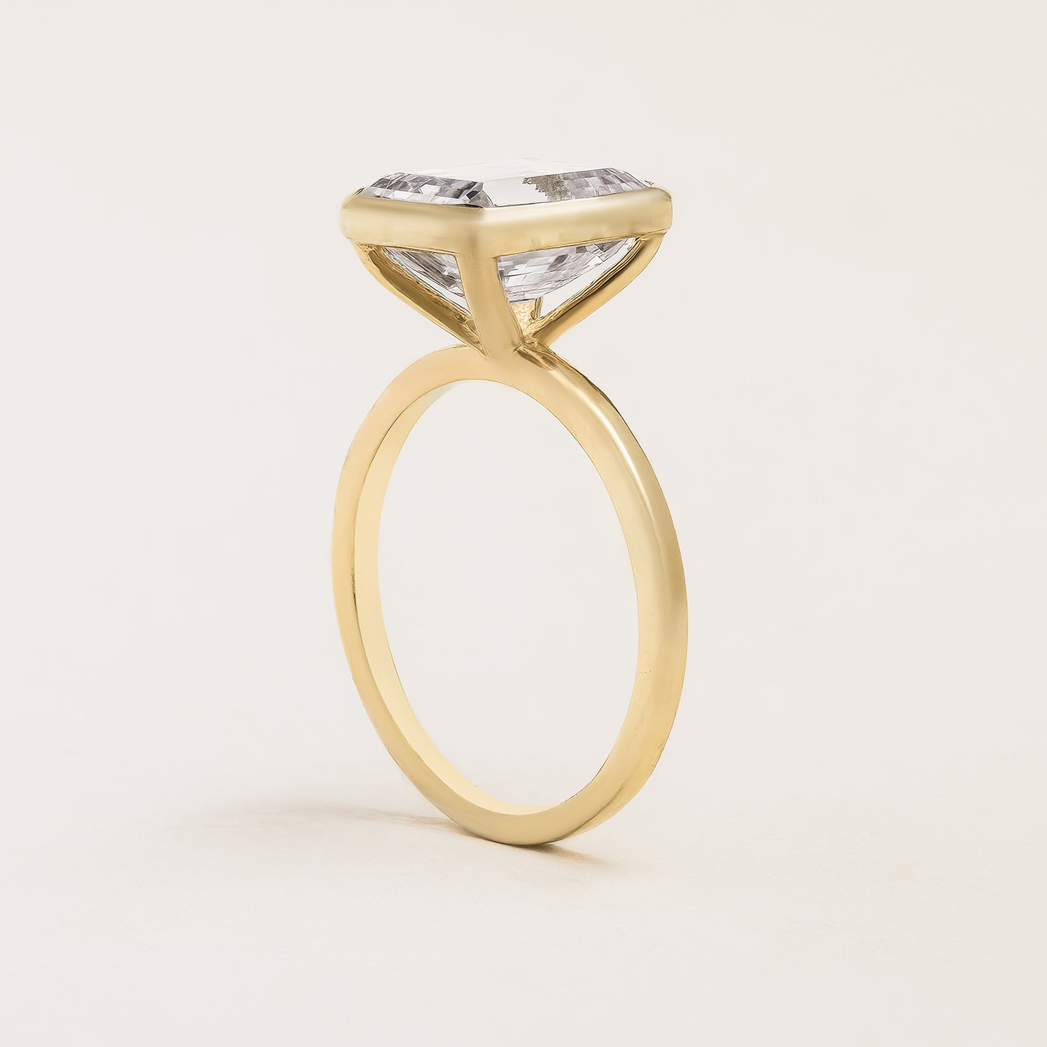 Bezel Engagement Ring With Emerald-Cut Lab Diamond