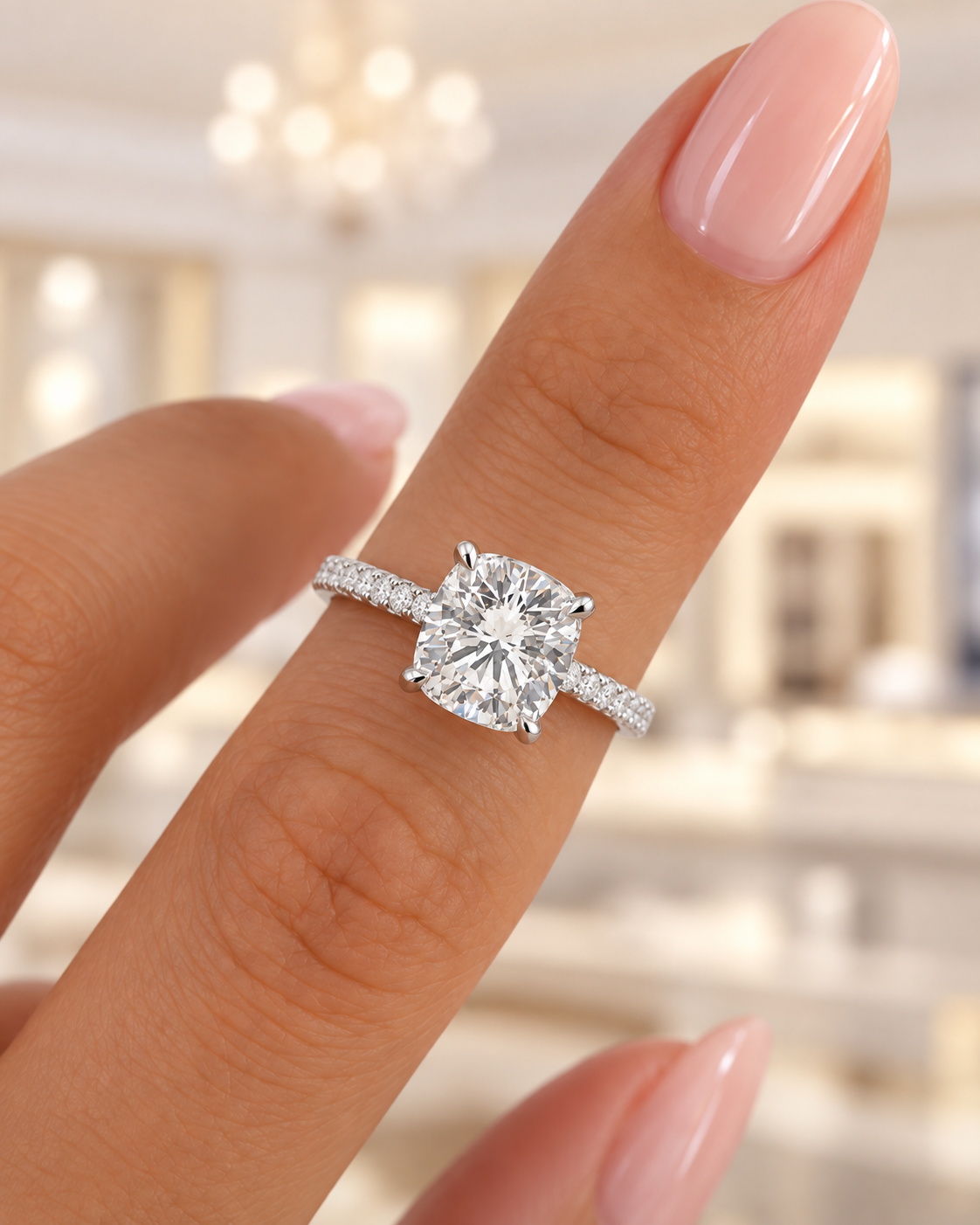 Pavé Cushion Cut Engagement Ring