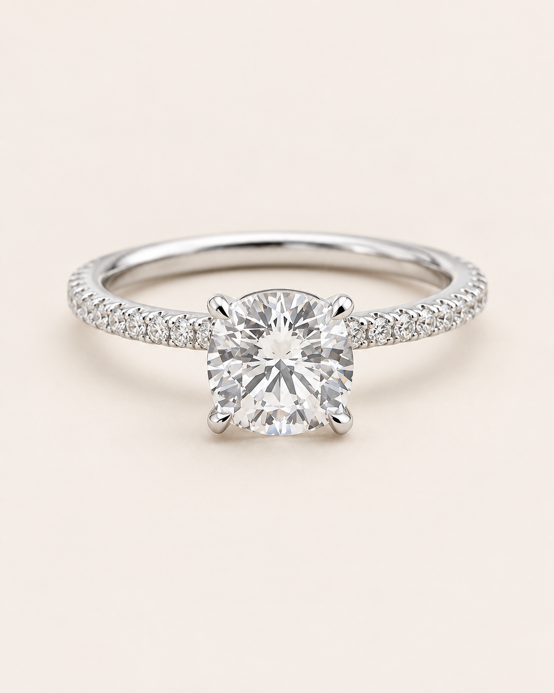 Round Cut Pavé Solitaire Engagement Ring