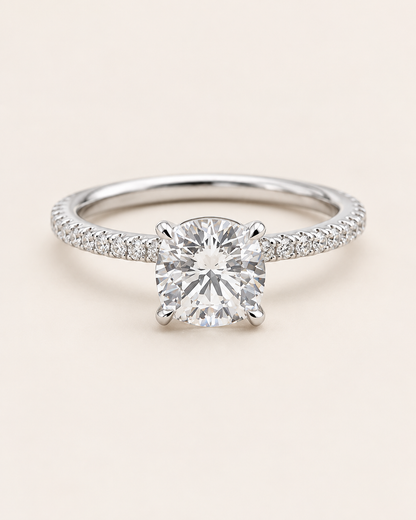 Round Cut Pavé Solitaire Engagement Ring