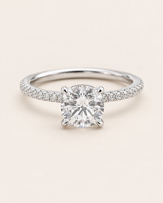 Round Cut Pavé Solitaire Engagement Ring