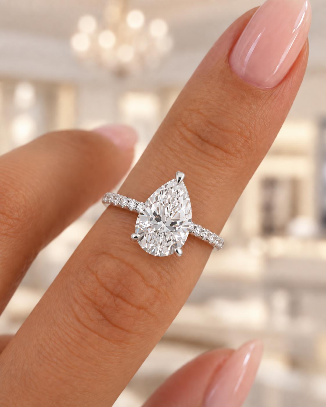 Pear Shaped Engagement Ring With Petite Pavé