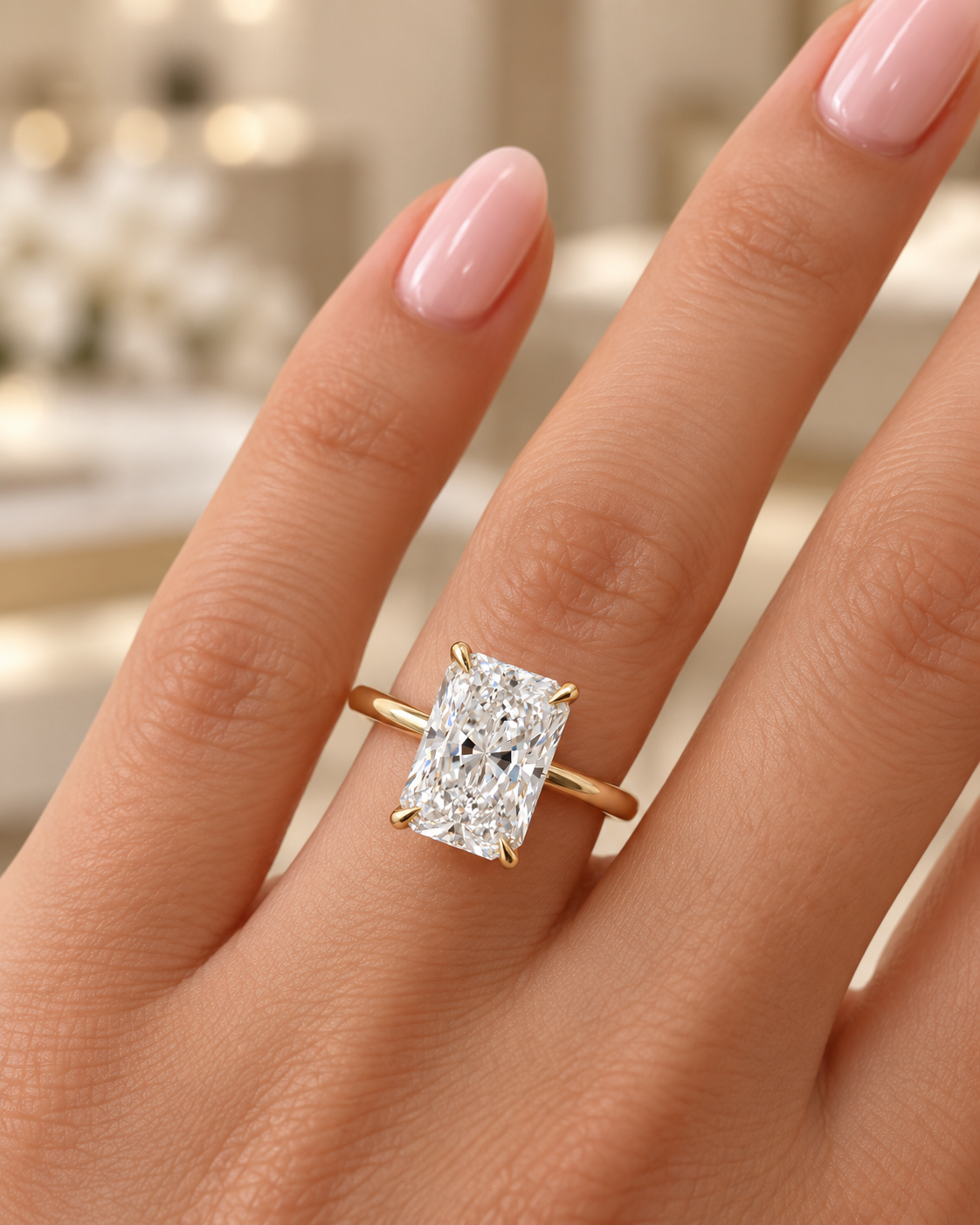 Radiant Cut Diamond Ring with Hidden Halo