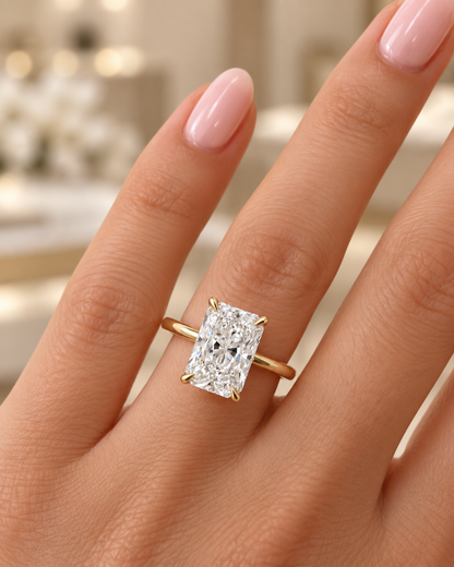 Radiant Cut Diamond Ring with Hidden Halo