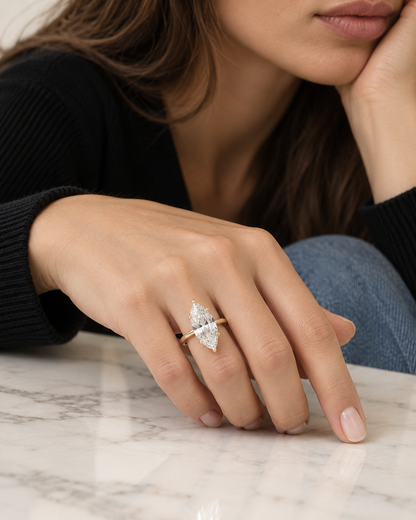 Bague de fiançailles solitaire diamant marquise