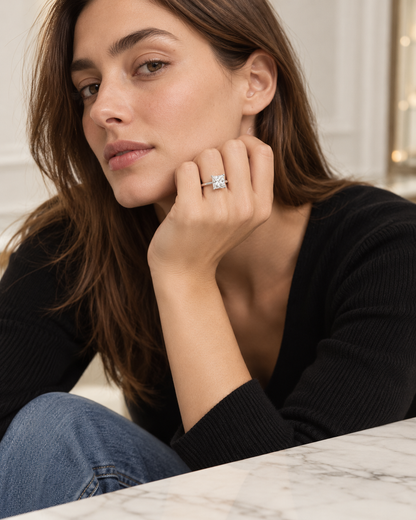 Bague de fiançailles solitaire diamant princesse