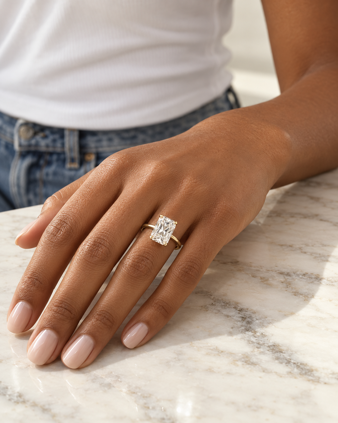 Radiant Cut Diamond Ring with Hidden Halo
