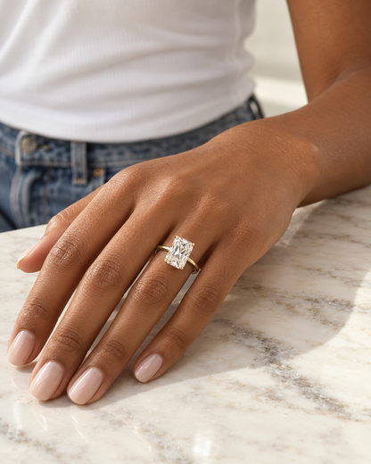 Radiant Cut Diamond Ring with Hidden Halo