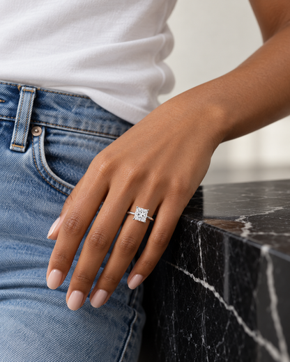 Bague de fiançailles solitaire diamant princesse