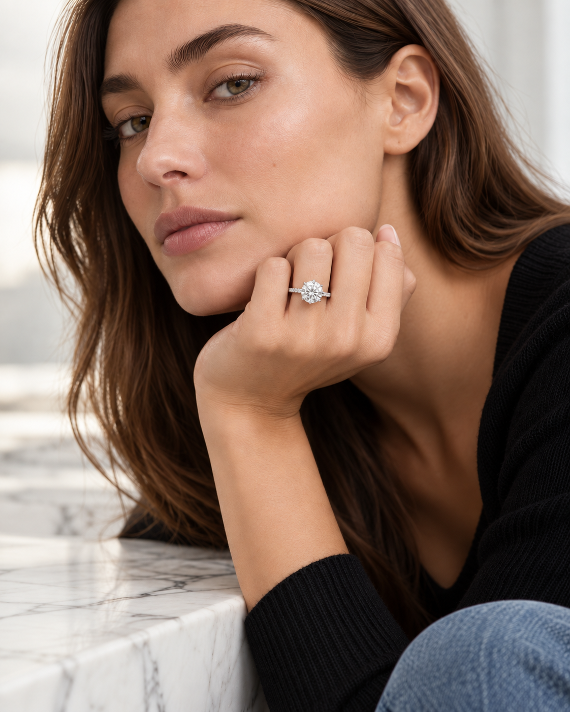 Round Cut Pavé Solitaire Engagement Ring