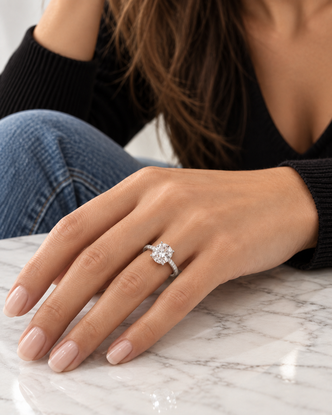 Round Cut Pavé Solitaire Engagement Ring