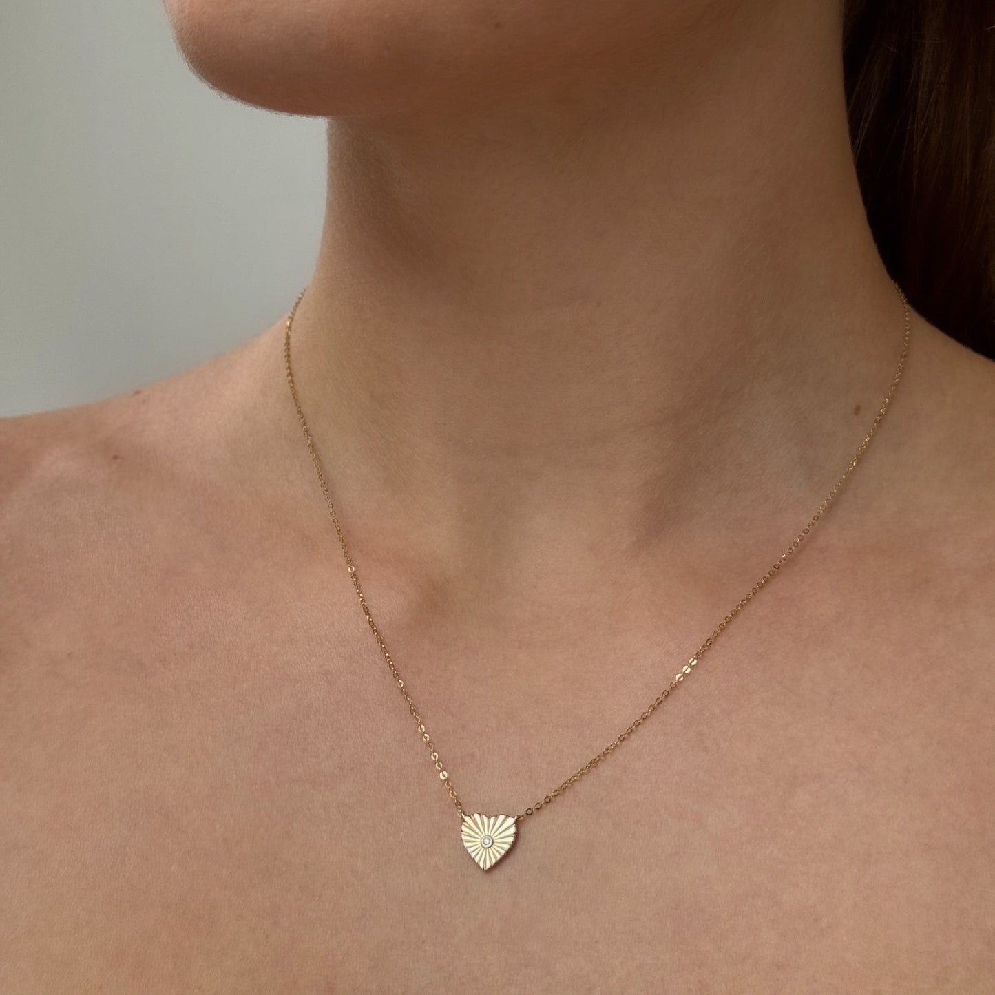 Bezel diamond Heart Necklace (Ready-to-ship)