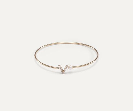 Bangle with initial V and pearl (Ready-to-ship)