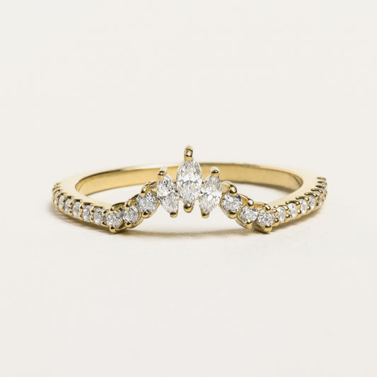 Curved Marquise and Round Brilliant Cut Diamond Ring