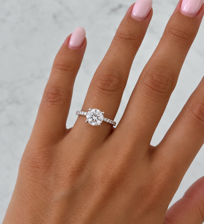 Round Cut Pavé Solitaire Engagement Ring