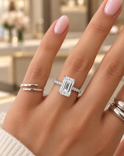 Pavé Emerald Cut Engagement Ring