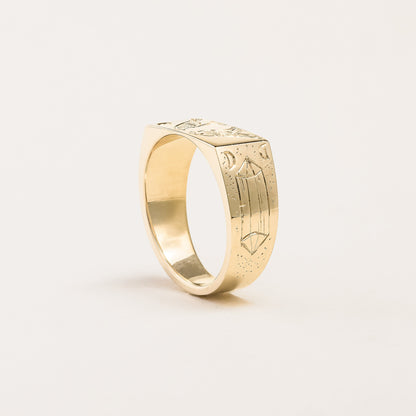 Gold Signet Ring with Emerald - Custom Engraving