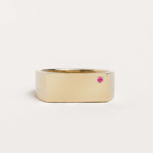 Gold Signet Ring with Birthstone - Custom Engraving