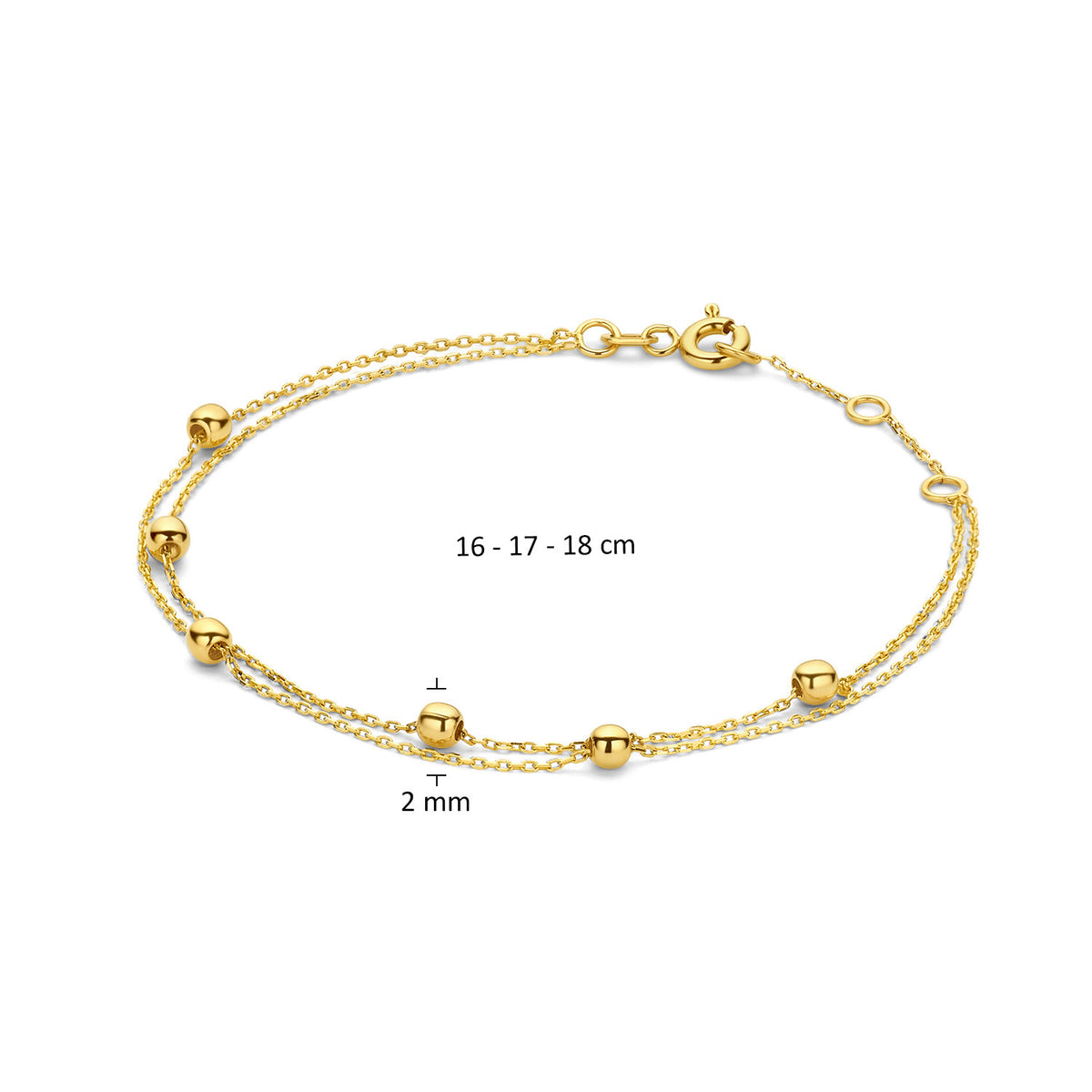 Jackie Amsterdam Double Bubble Bracelet in 14K Yellow Gold size and detail view