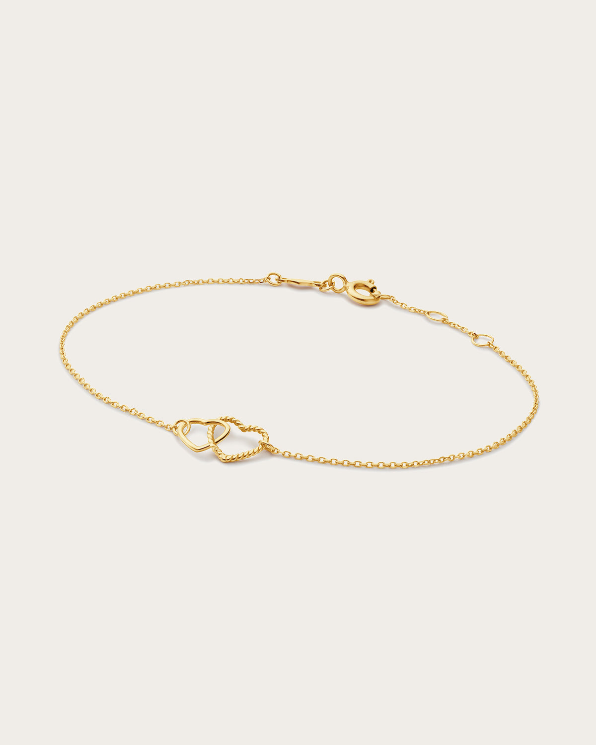 Double Heart Bracelet in 14K Yellow Gold