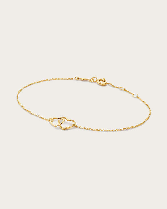 Double Heart Bracelet in 14K Yellow Gold