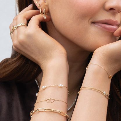 Double Heart Bracelet in 14K Yellow Gold