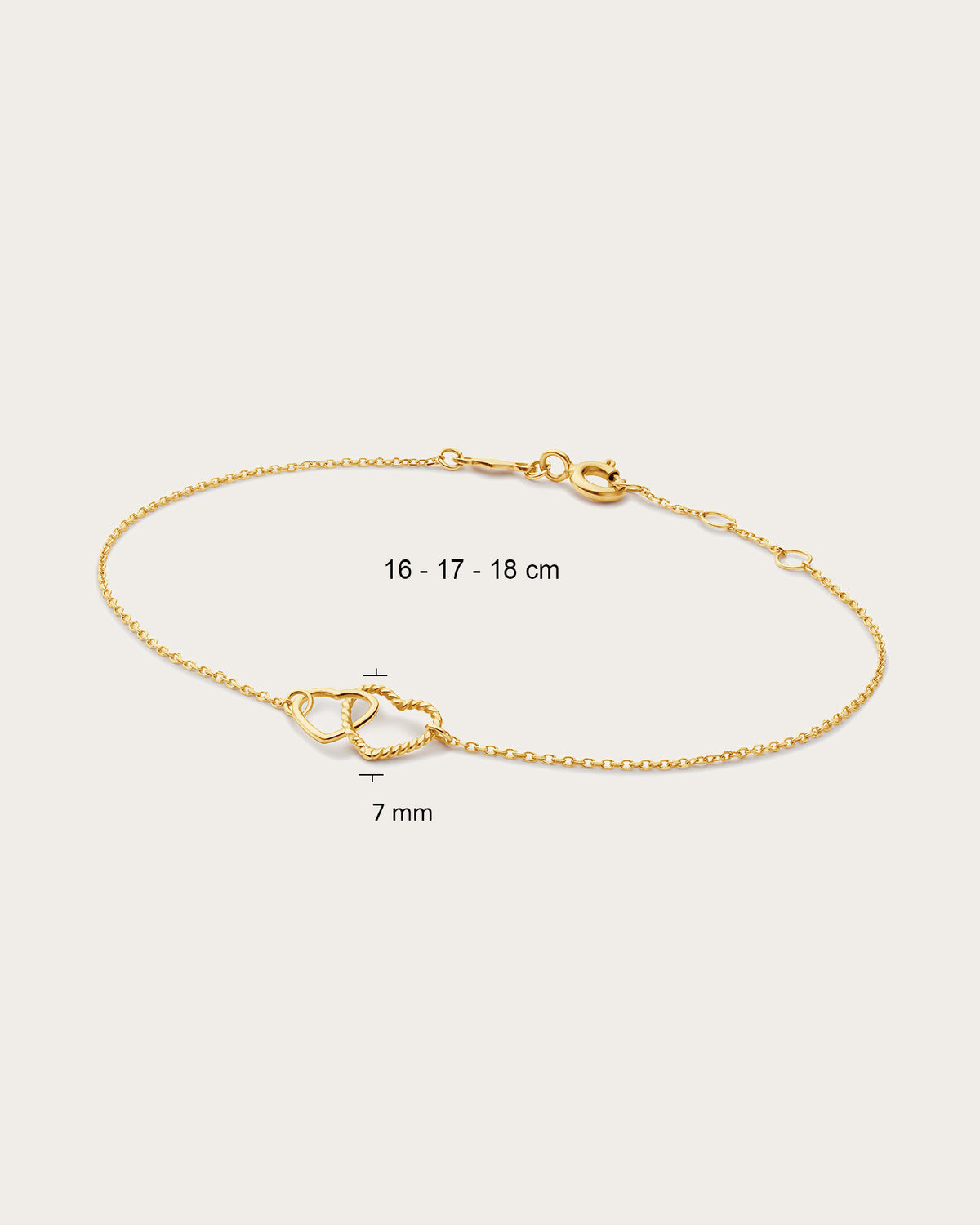 Double Heart Bracelet in 14K Yellow Gold